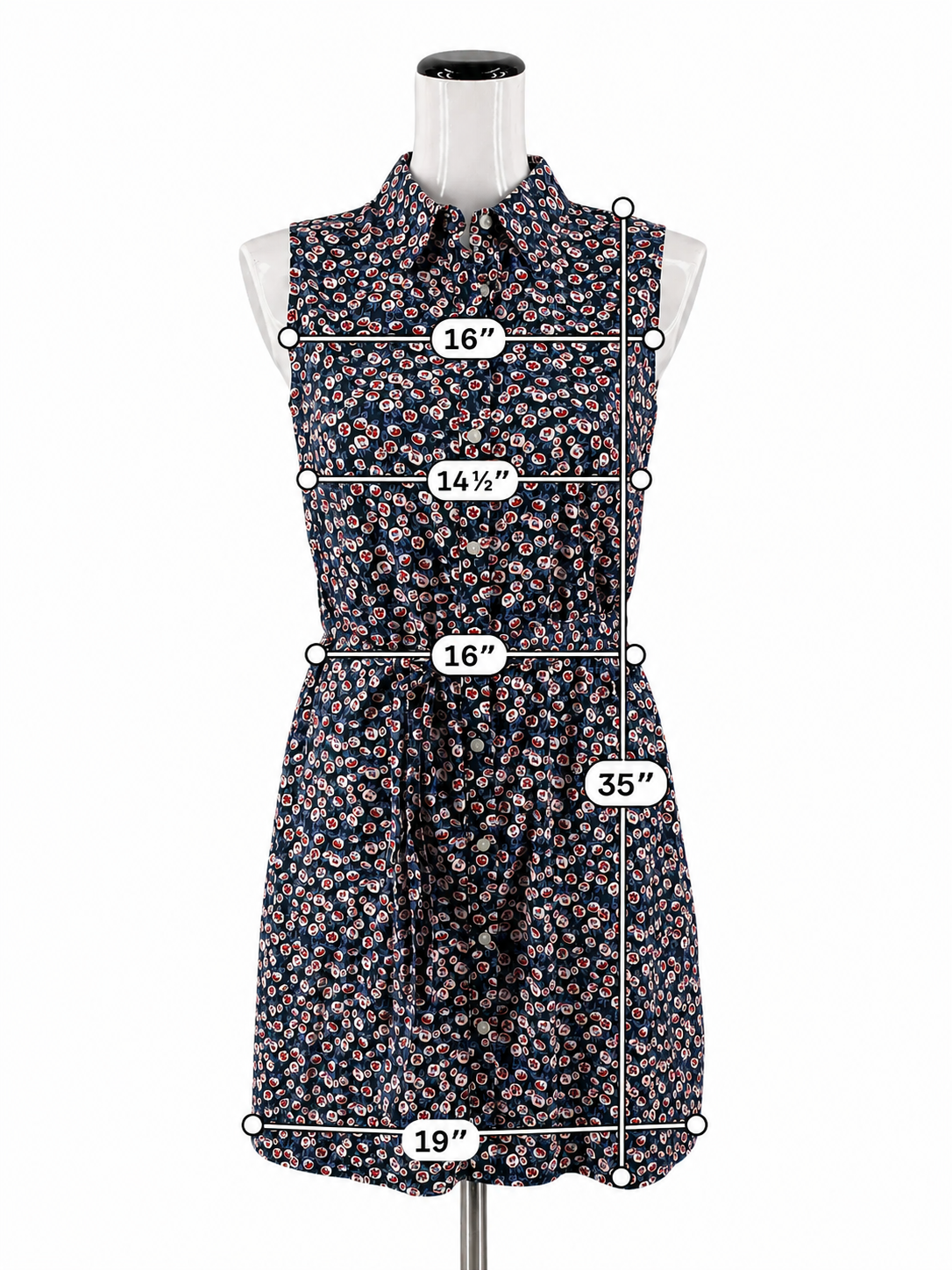 Tommy Hilfiger Navy/red Sleeveless Floral Cotton Shirtdress Navy Red Sleeveless Tie Waist Size 4 - Size 4