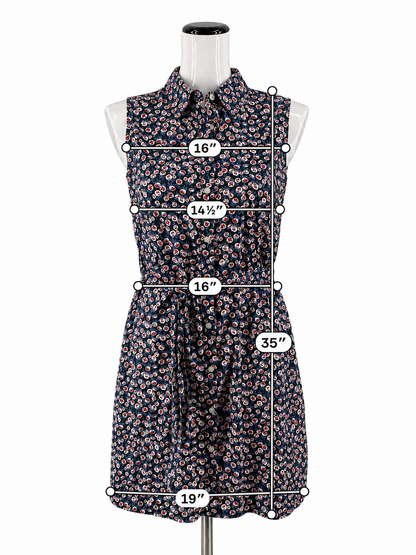 Tommy Hilfiger Navy/red Sleeveless Floral Cotton Shirtdress Navy Red Sleeveless Tie Waist Size 4 - Size 4