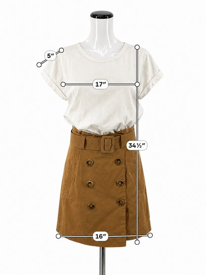 Veronica Beard Jean Kenia Two-Tone Belted T-Shirt Dress White Camel Small