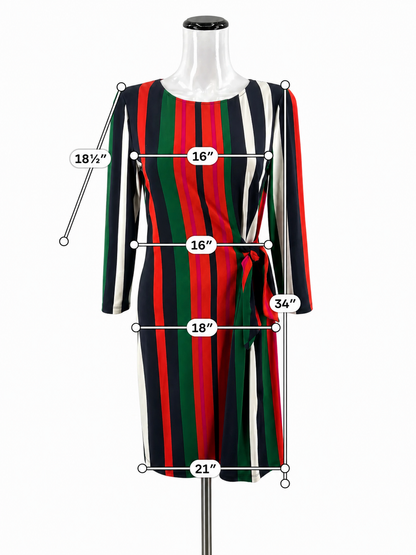 London Times Vertical Stripe Tie-Waist Dress Size 4