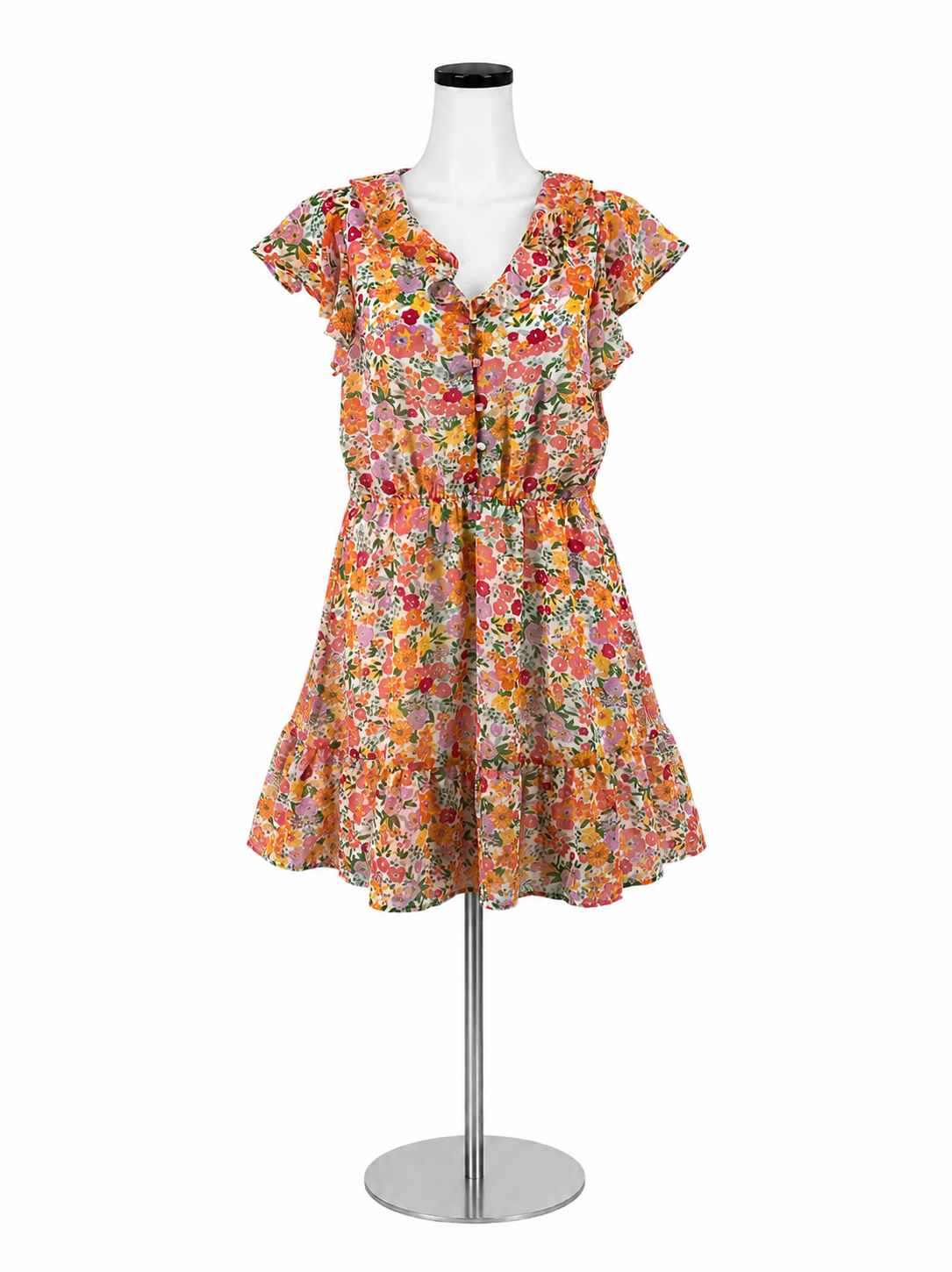 Marissa Olivia Floral Ruffle V-Neck Tiered Dress Size Small