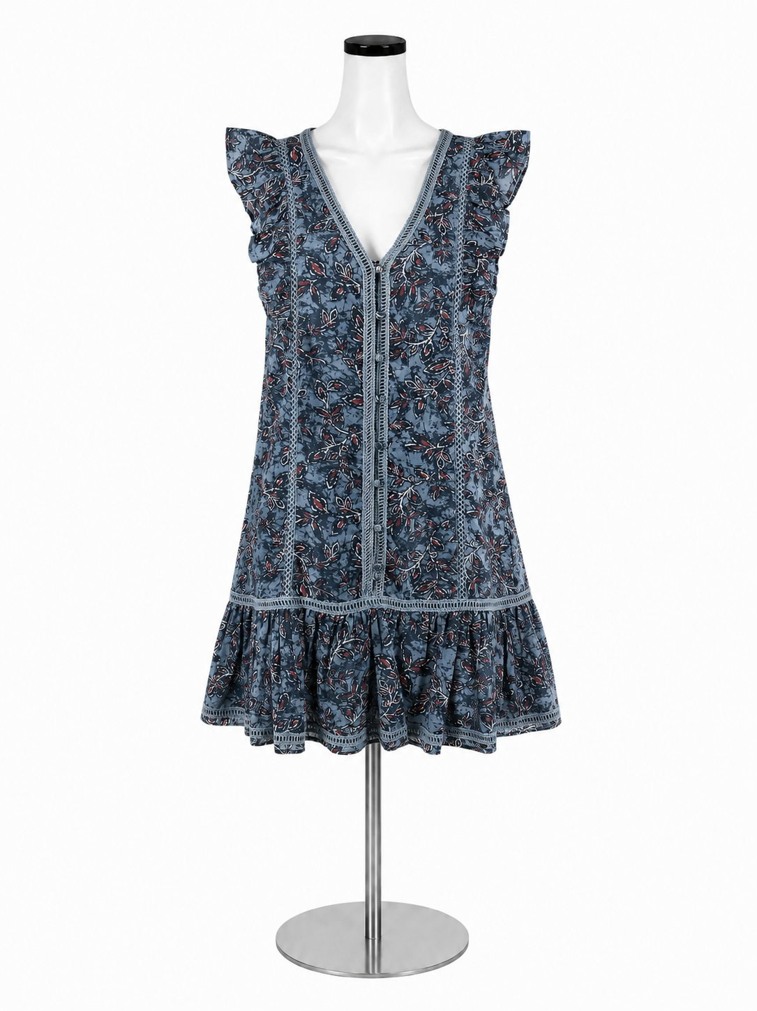 Lucky Brand Boho Floral Crochet Trim V-Neck Mini Dress Size Small