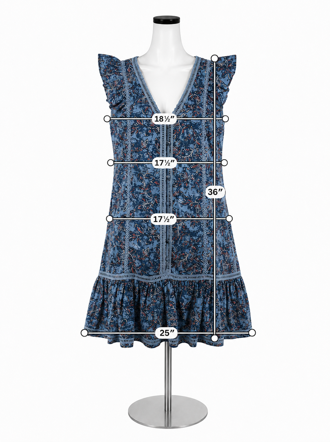 Lucky Brand Blue/Rust Floral Pre-Owned Ladies Dress