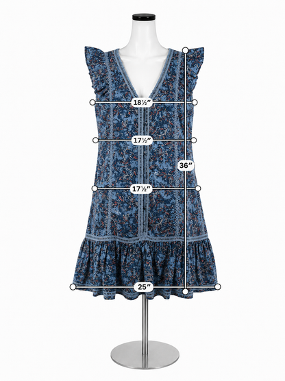Lucky Brand Boho Floral Crochet Trim V-Neck Mini Dress Size Small