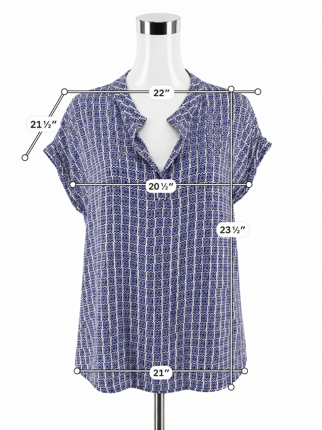 Pleione Geometric Print V-Neck Roll Tab Sleeve Blouse Top Size Medium