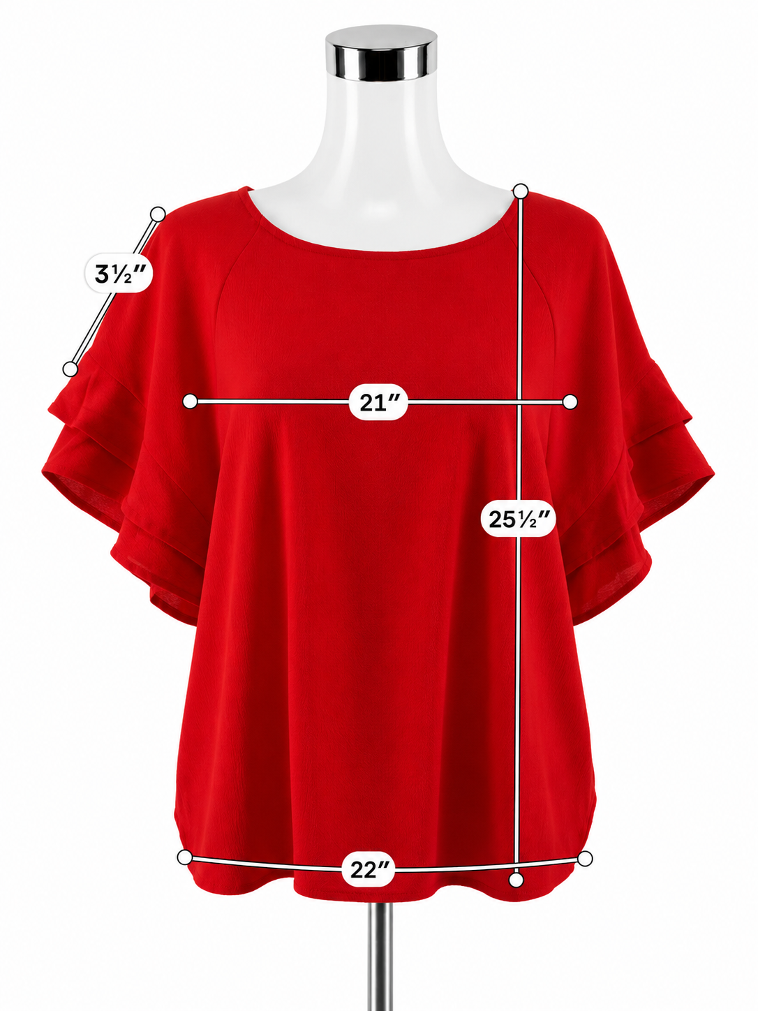 Umgee Red Tiered Flutter Sleeve Blouse Top Size Small