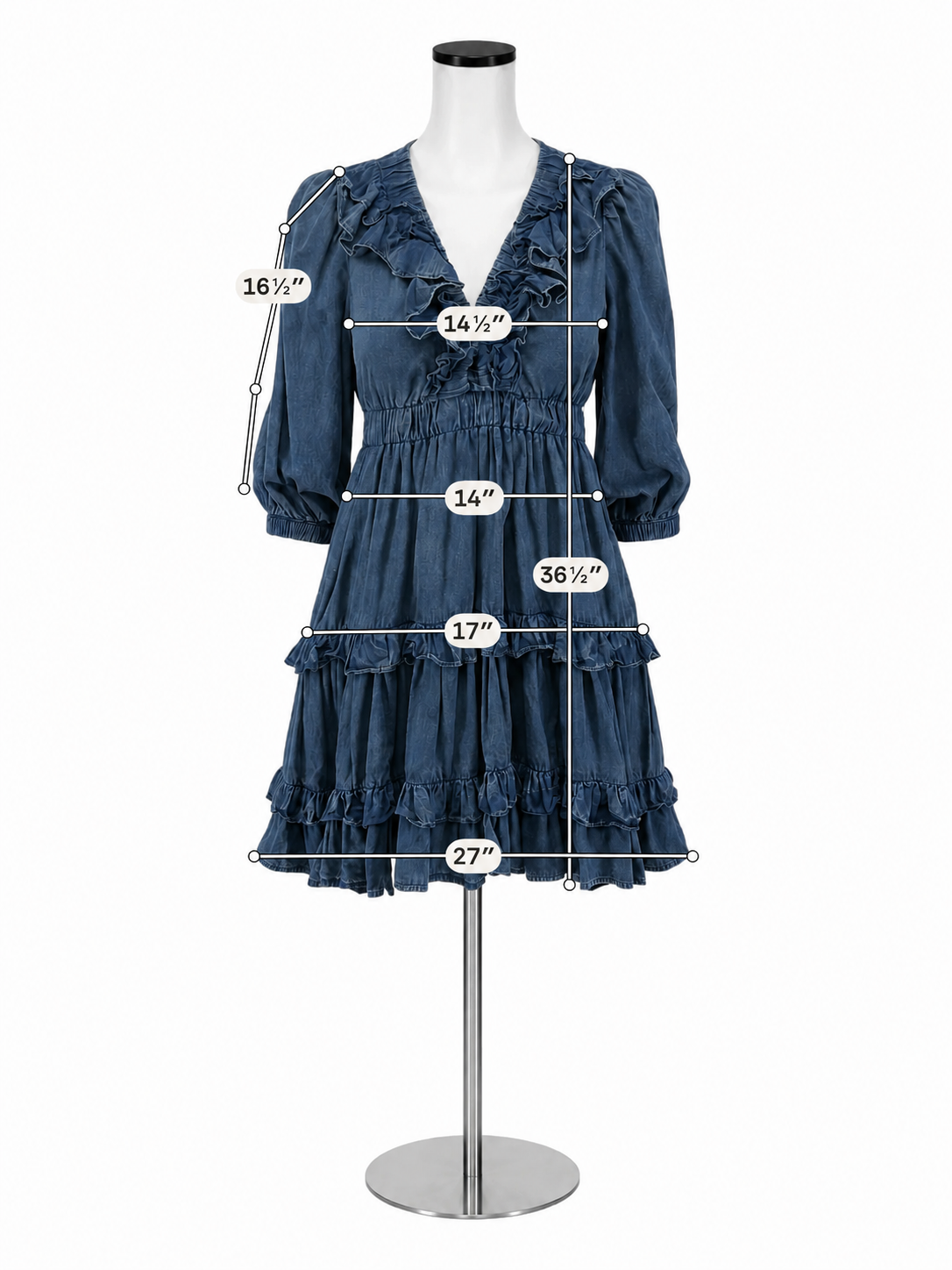 Pilcro Tiered Ruffle V-Neck Denim Mini Dress Blue Size Small Petite