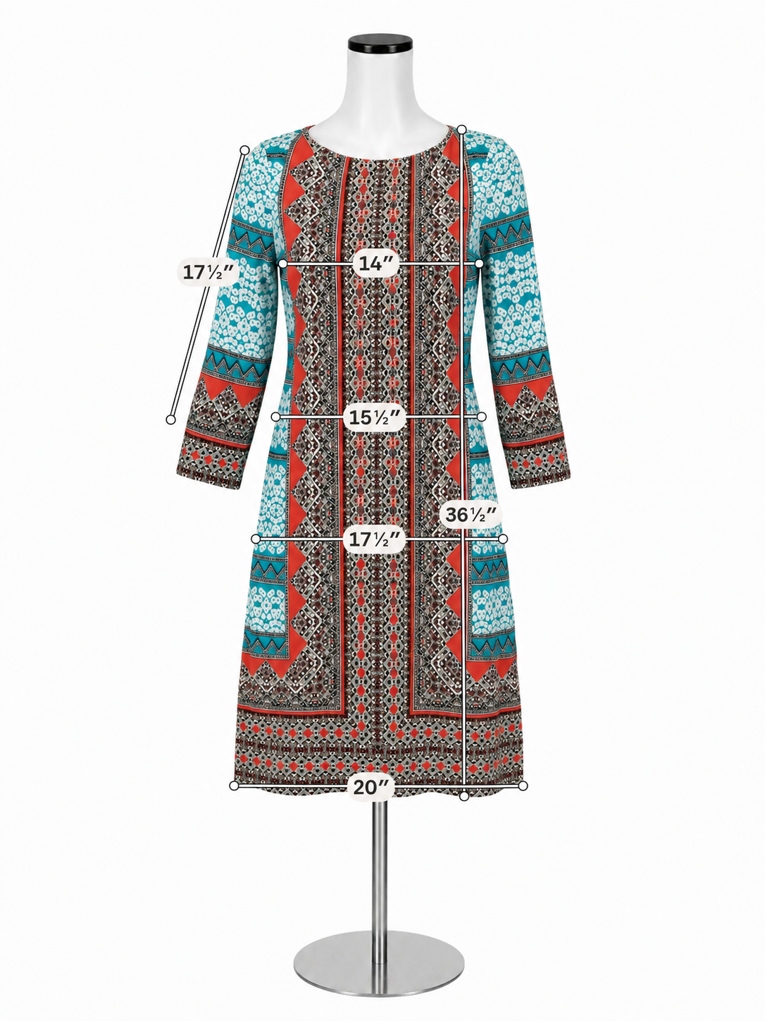 London Times Petite Geometric Border Print Shift Dress Size 4P