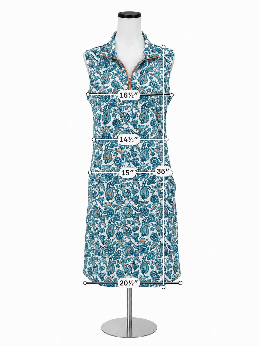 Bermuda Sands Floral Paisley Polo Golf Dress Sleeveless Quarter-Zip Size Medium