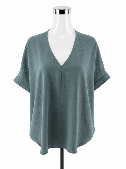 Jodifl Slate Blue V-Neck Dolman Sleeve High-Low Top Size Medium