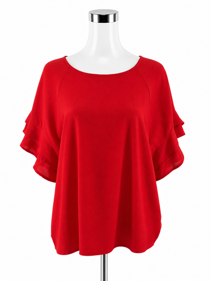 Umgee Red Tiered Flutter Sleeve Blouse Top Size Small