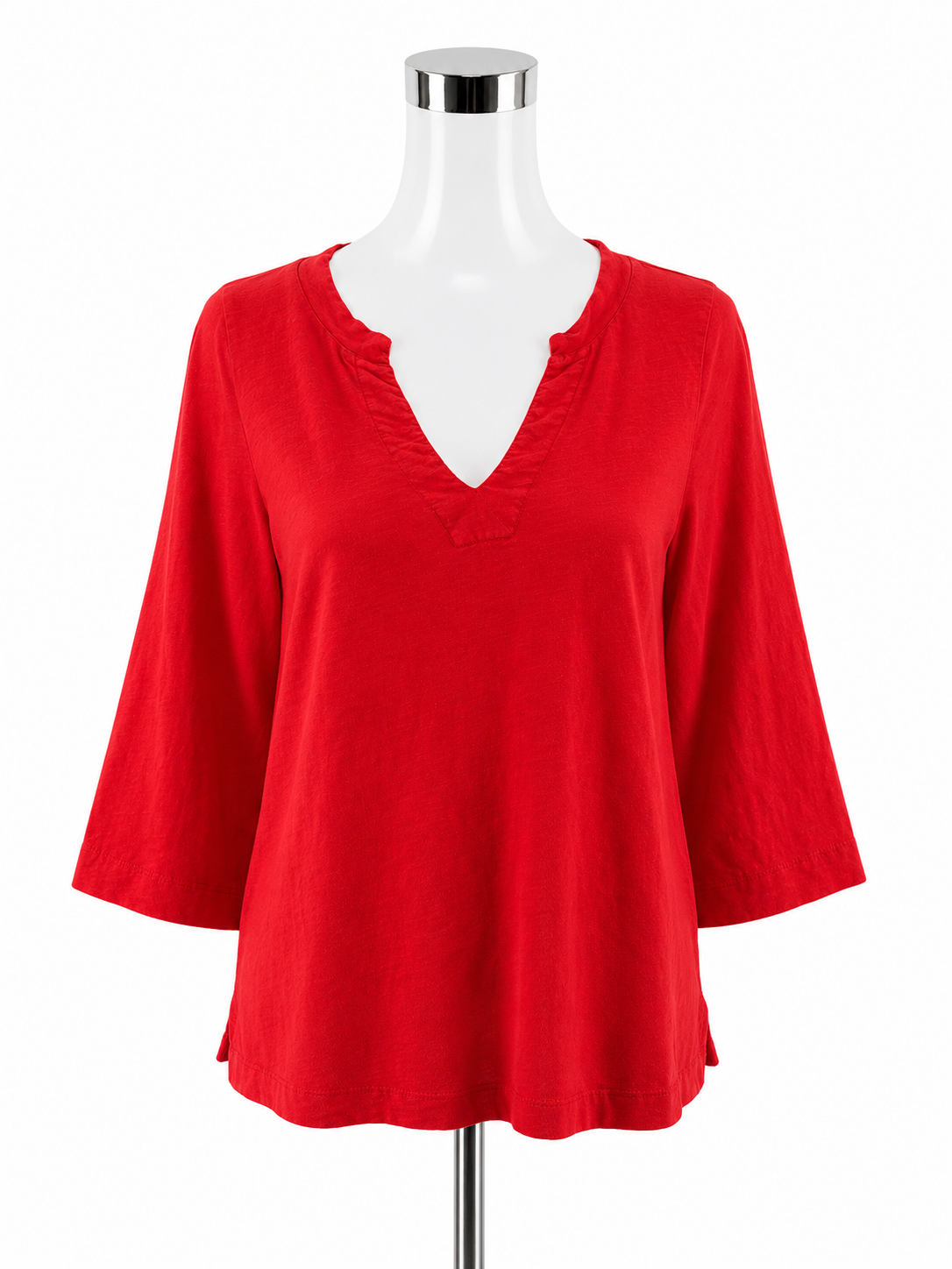 T.la by Anthropologie Red Slub Knit V-Neck 3/4 Sleeve Top XS