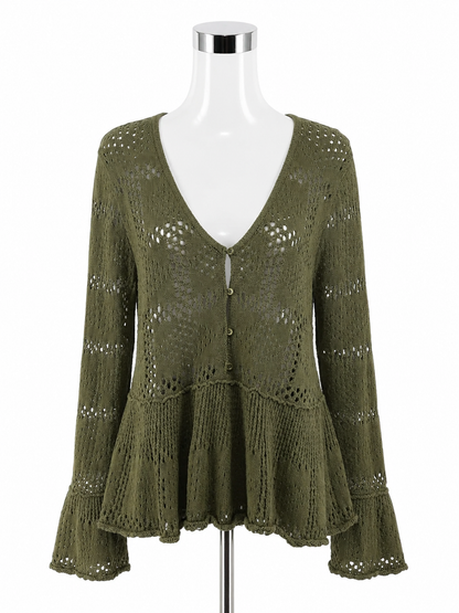 Pilcro and the Letterpress Olive Green Waffle Knit Henley Top Size Medium
