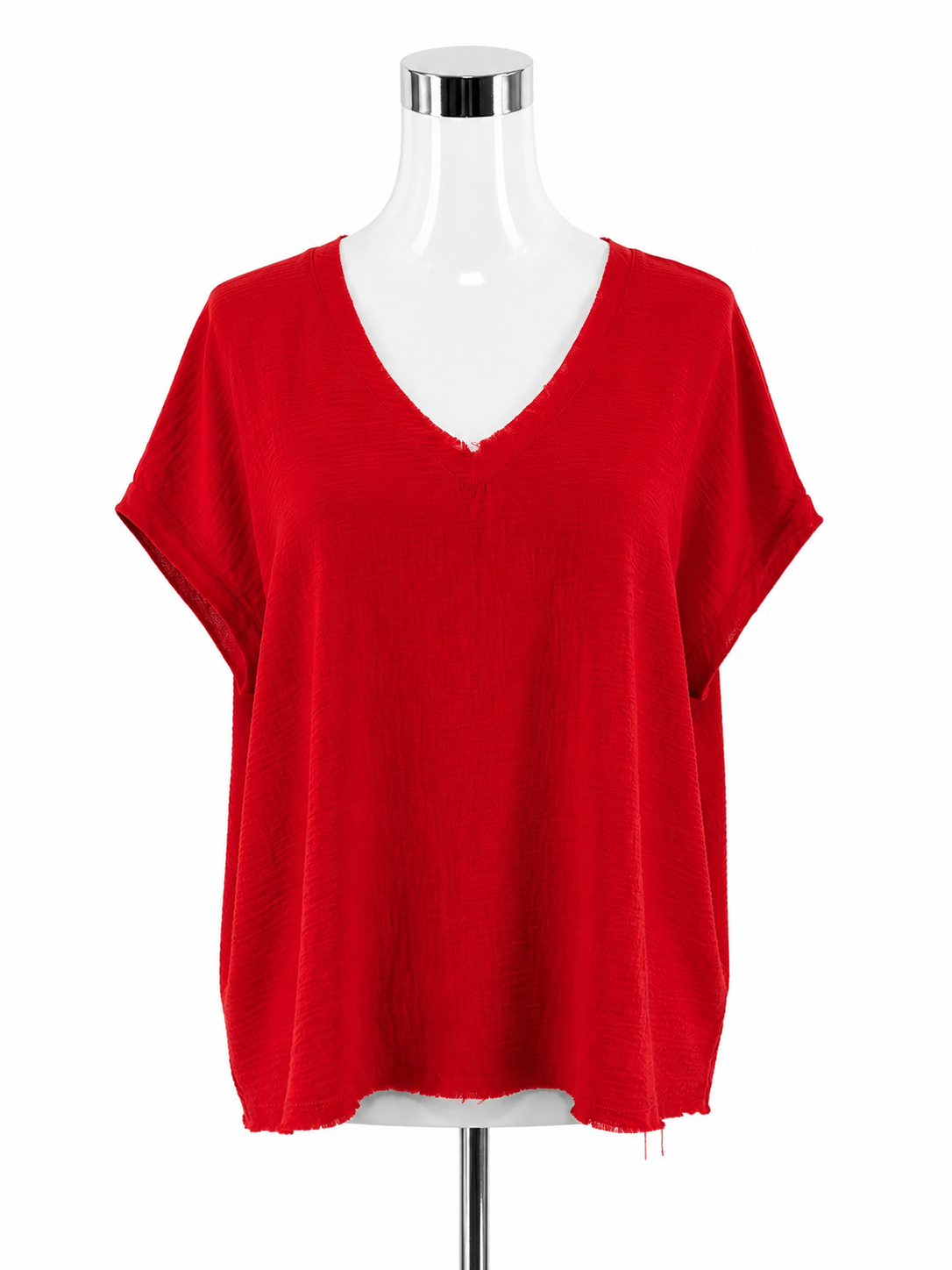 Jodifl Red V-Neck Raw Hem High-Low Tunic Top Size Small
