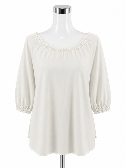 Sundays Ruched Ruffle Trim Boat Neck Top Off-White Size 2