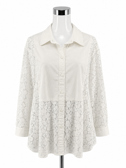 Gap The Big Shirt White Floral Lace Button Down Top Womens XL Boho Sheer
