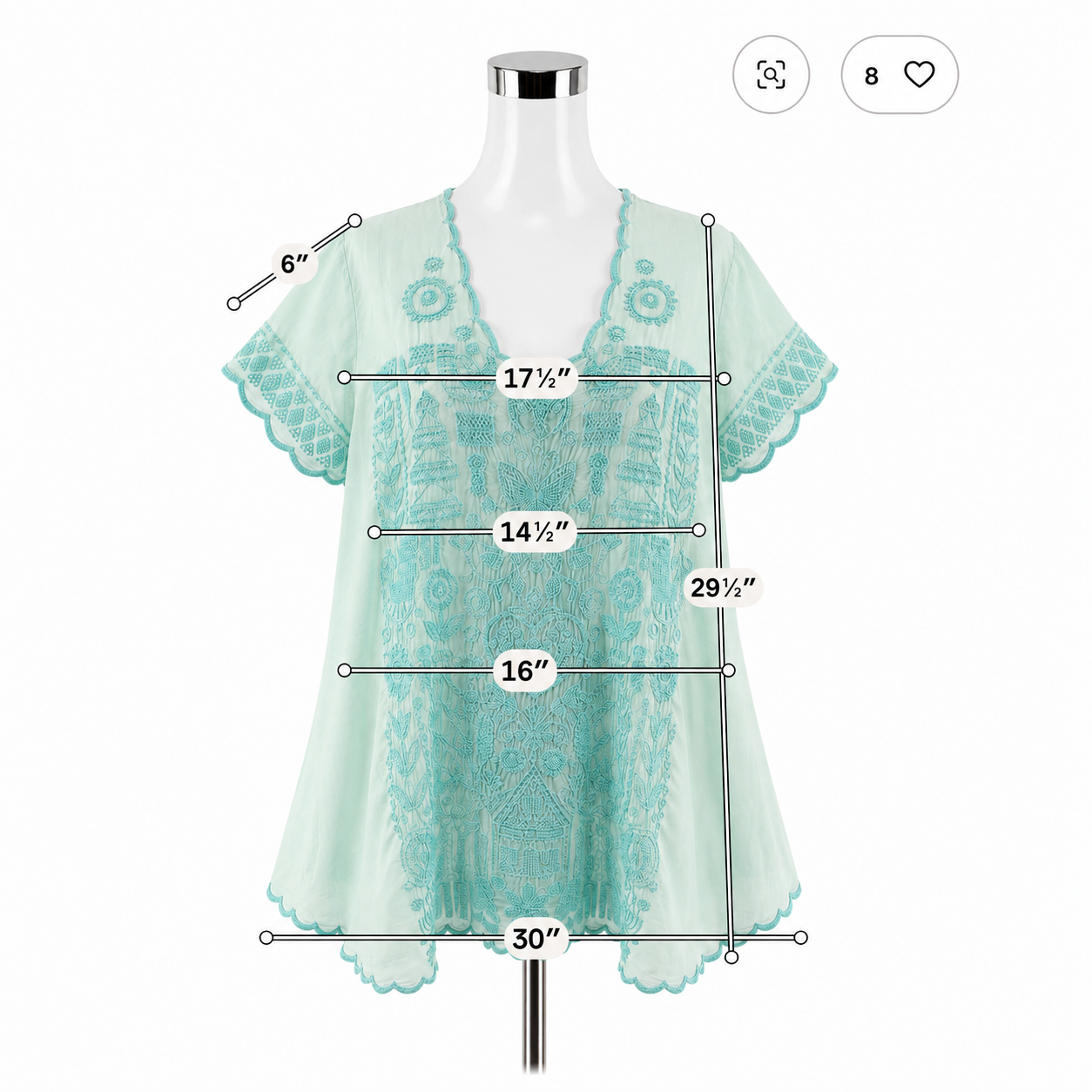 Johnny Was Shiro Aqua Embroidered Flutter Sleeve Tunic Top | Size XS