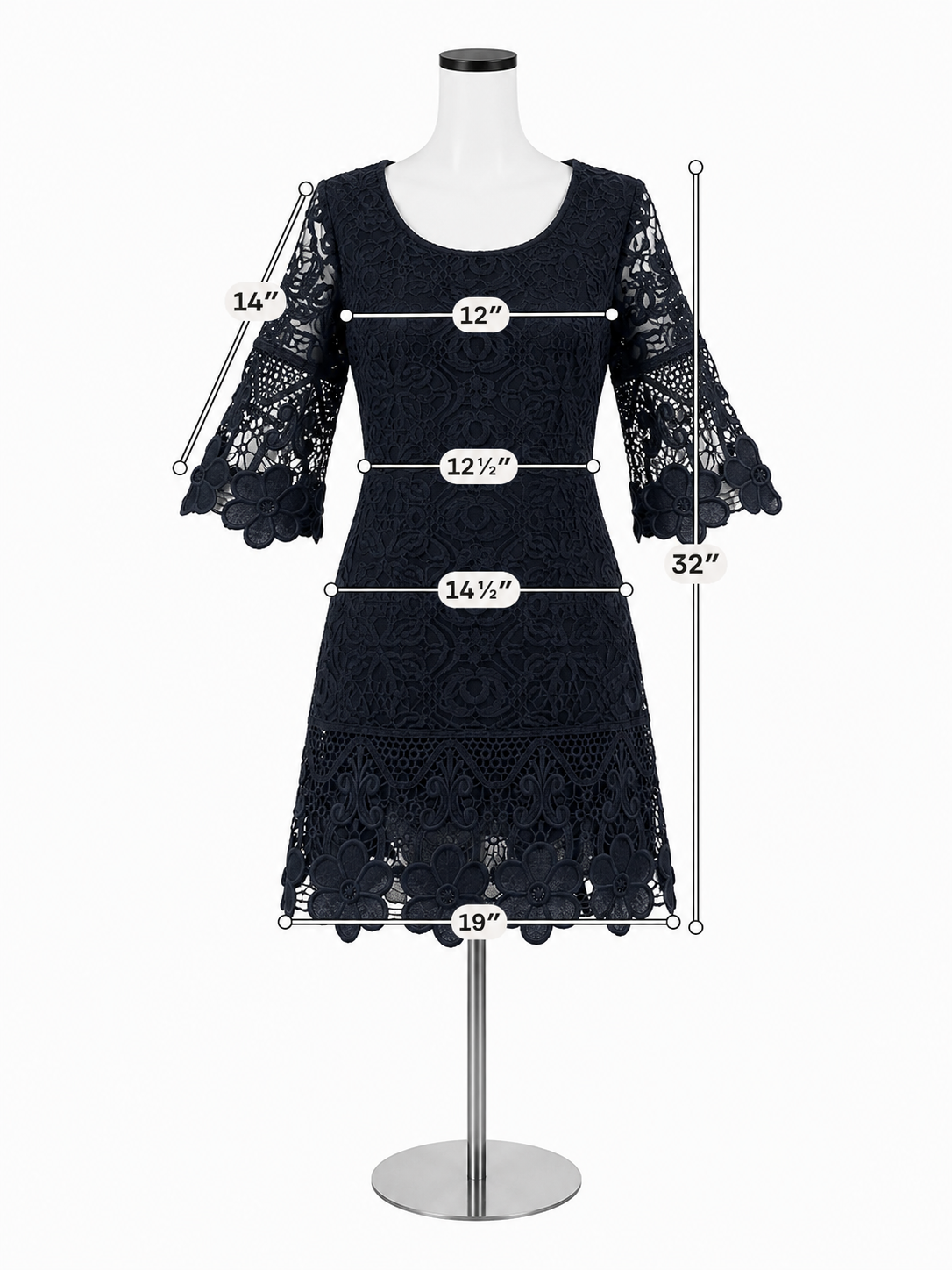 Alfani Petite Black Crochet Lace Bell Sleeve Tiered Mini Dress PP