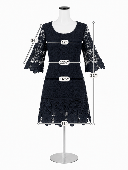 Alfani Petite Black Crochet Lace Bell Sleeve Tiered Mini Dress PP