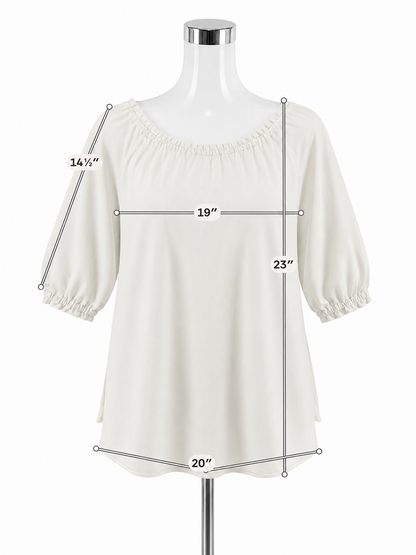 Sundays Ruched Ruffle Trim Boat Neck Top Off-White Size 2