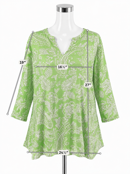 Ruby Rd. Green &amp; White Paisley Notch Neck Tunic Top XL