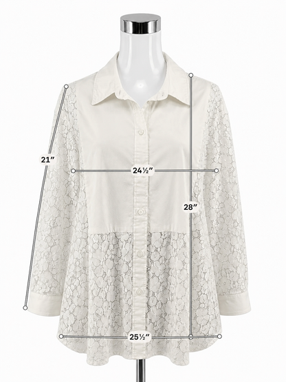Gap The Big Shirt White Floral Lace Button Down Top Womens XL Boho Sheer