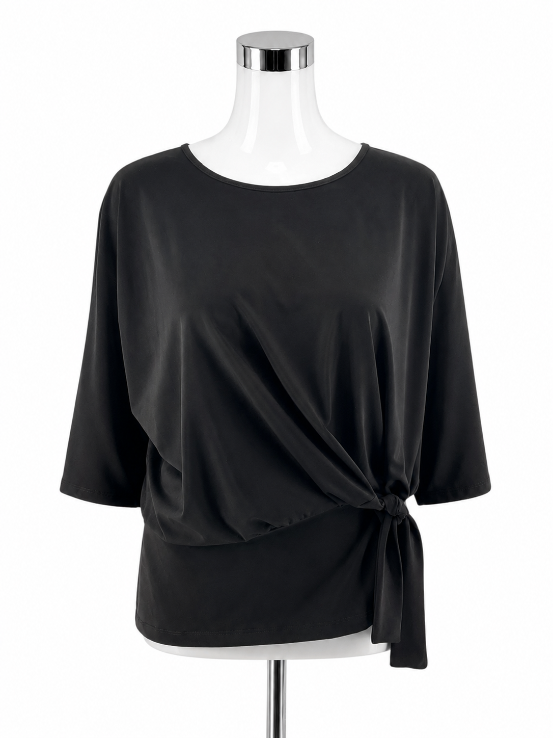 Ciara Sun Woo Draped Side Tie Dolman Top Black Stretch Jersey Size Medium