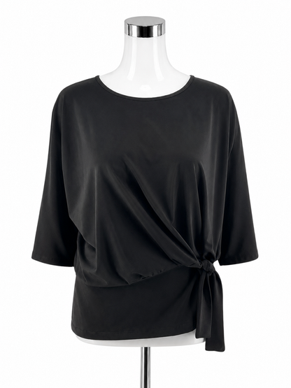 Ciara Sun Woo Draped Side Tie Dolman Top Black Stretch Jersey Size Medium