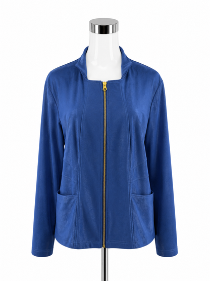 Clara Sunwoo Royal Blue Sueded Knit Full-Zip Jacket | Size XL