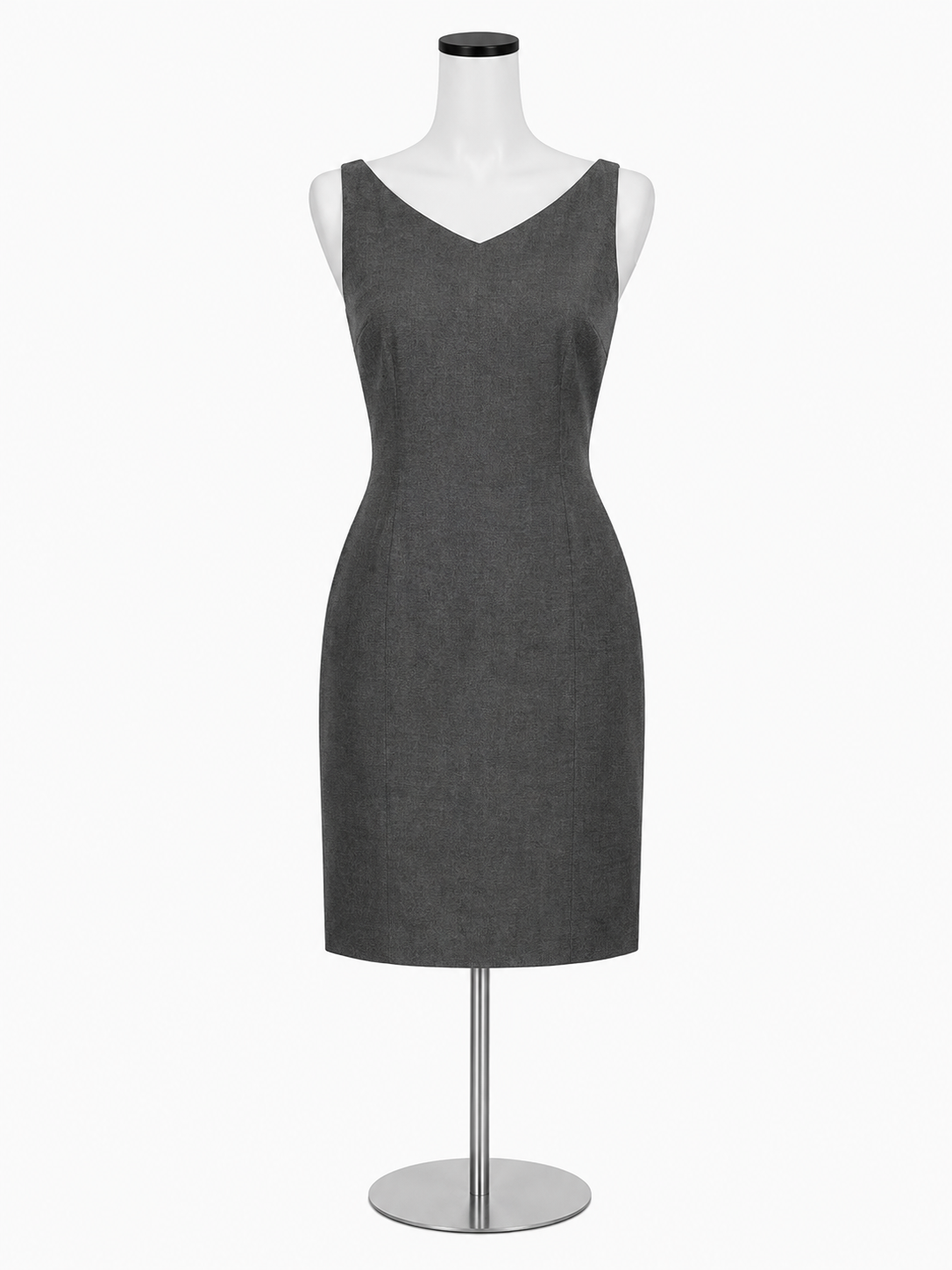 Jane Hamill V-Neck Sleeveless Sheath Dress Charcoal Gray Size 4 Made in USA
