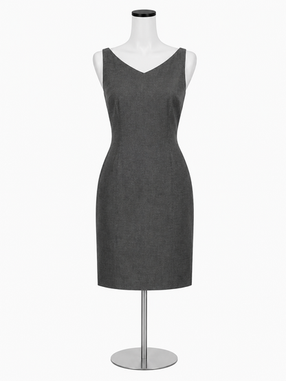 Jane Hamill V-Neck Sleeveless Sheath Dress Charcoal Gray Size 4 Made in USA