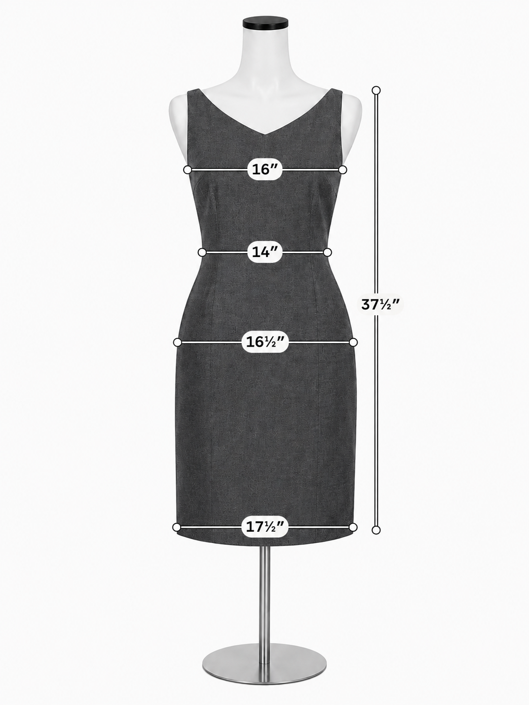 Jane Hamill V-Neck Sleeveless Sheath Dress Charcoal Gray Size 4 Made in USA