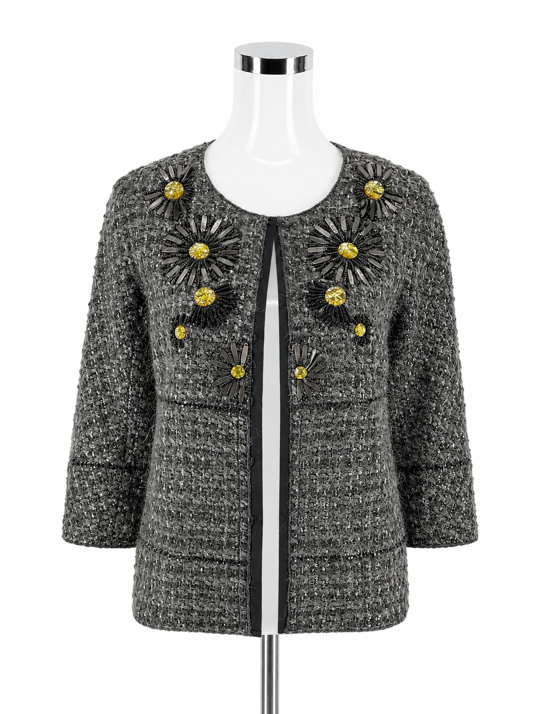 St. John Couture Beaded Sunburst Tweed Knit Jacket Granite Multi Size 2 NWT
