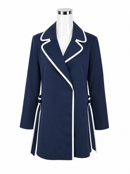 Banana Republic Navy Contrast Trim Piped Belted Wrap Jacket Coat Size XL
