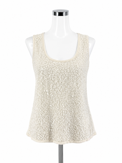 LOFT Ann Taylor Sequin Front Sleeveless Tank Top Cream Small