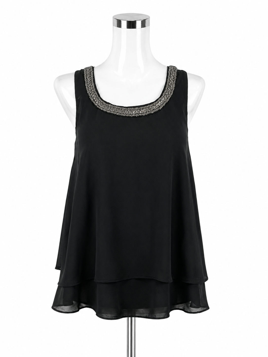 Angie Black Beaded Sleeveless Layered Chiffon Top Size Small