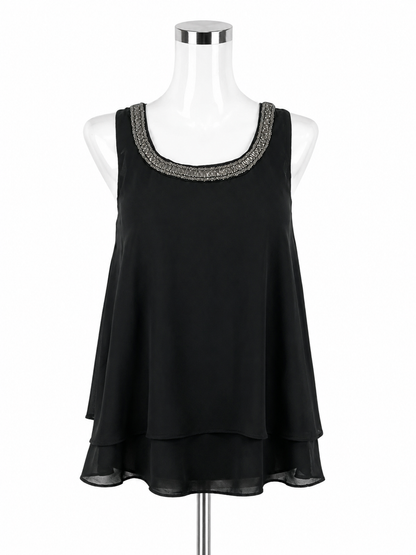 Angie Black Beaded Sleeveless Layered Chiffon Top Size Small