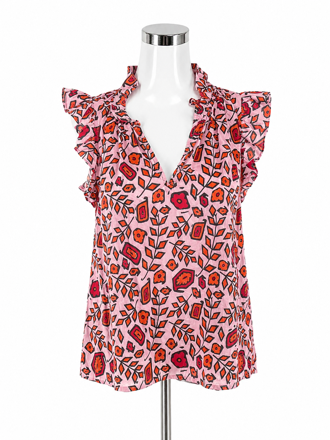 Xirena Beau Floral Ruffle V-Neck Sleeveless Top Size Small