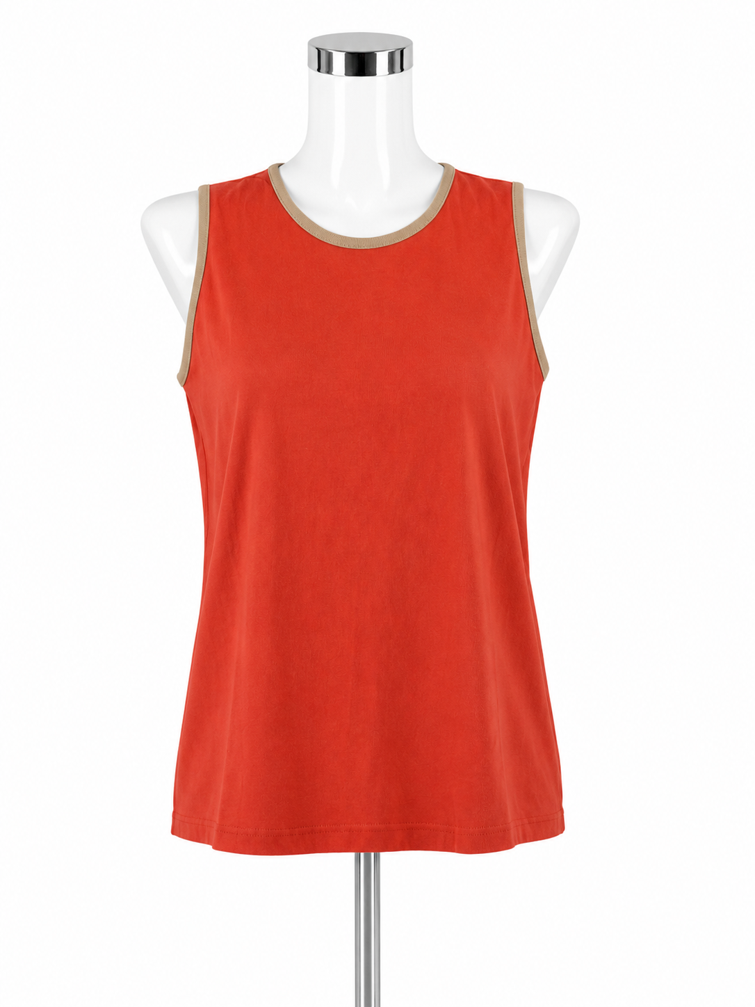 Bordado Pima Cotton Sleeveless Tank Top Contrast Trim Coral Size S NWT
