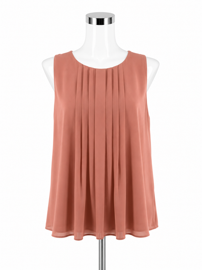Ann Taylor Pleated Sleeveless Chiffon Shell Top Salmon Pink | XL
