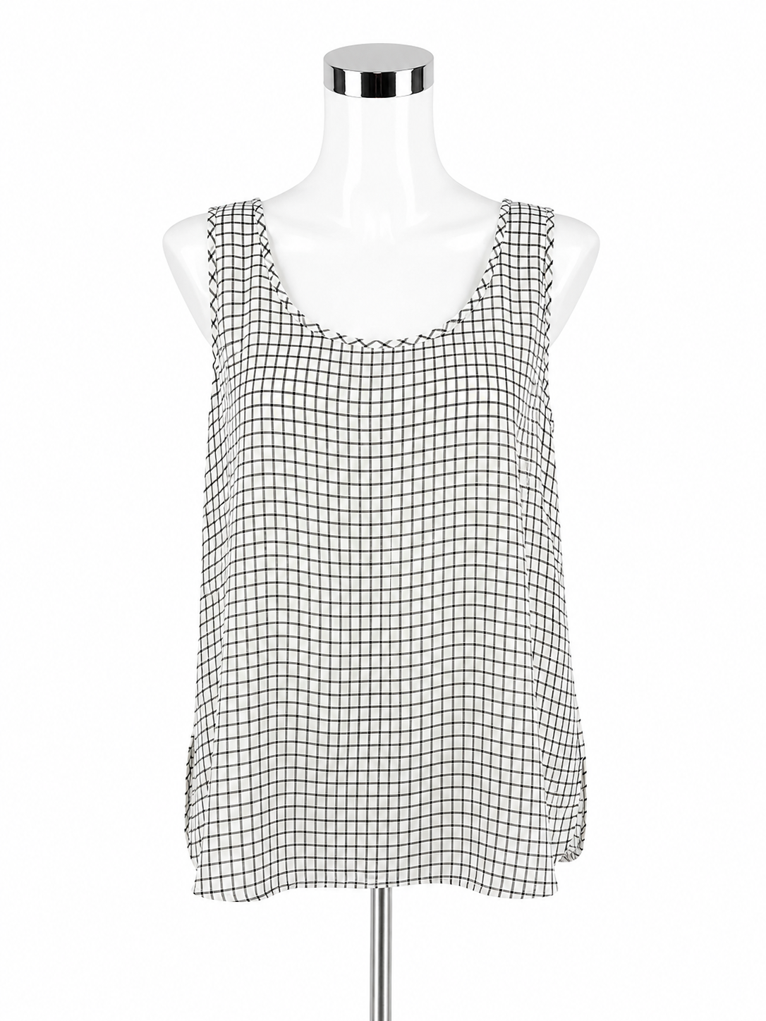 Ann Taylor LOFT Petites White &amp; Black Grid Check Sleeveless Blouse Size Large Petite