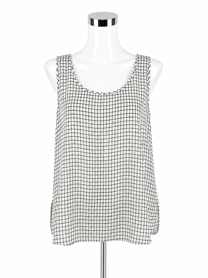 Ann Taylor LOFT Petites White &amp; Black Grid Check Sleeveless Blouse Size Large Petite