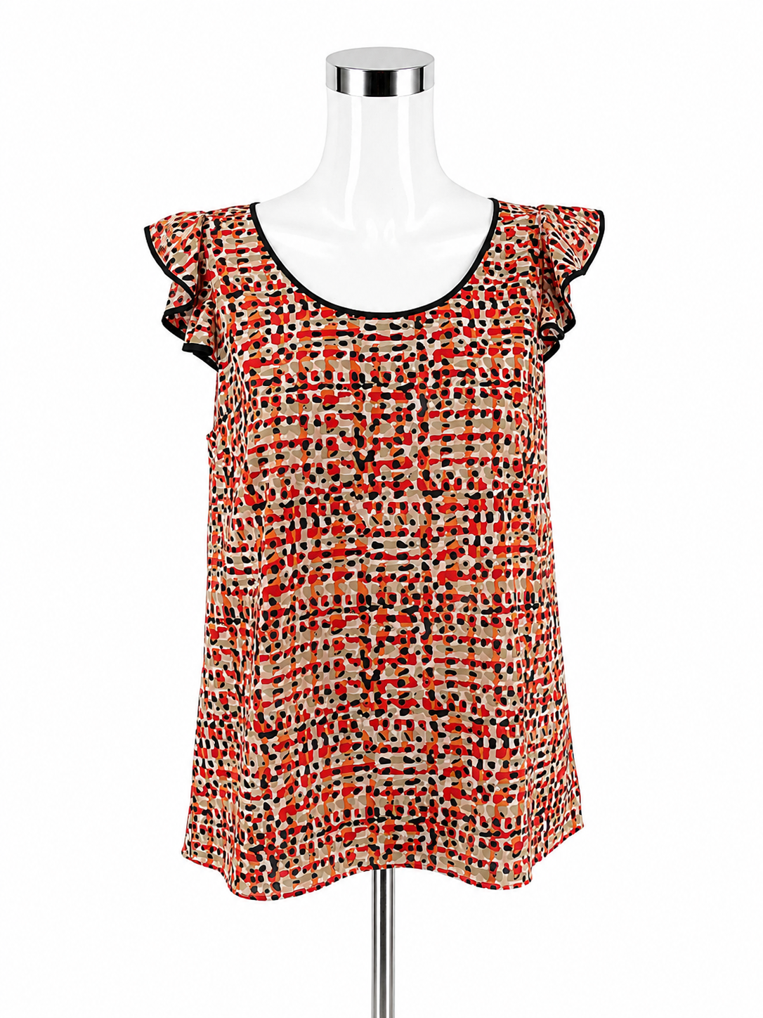 Ann Taylor Abstract Dot Print Flutter Sleeve Blouse Size 8