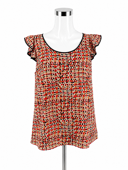 Ann Taylor Abstract Dot Print Flutter Sleeve Blouse Size 8