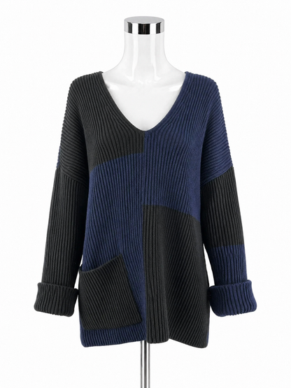 St. John Navy &amp; Black Colorblock Batwing Sleeve Tunic Sweater Size XL