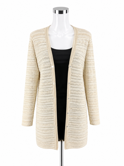 St. John Evening Beaded Knit Cardigan Jacket Cream Size 12 | Marie Gray