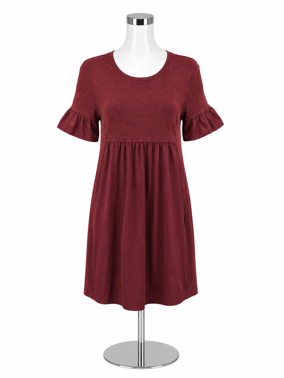 English Factory Brick Red Textured Babydoll Ruffle Sleeve Mini Dress