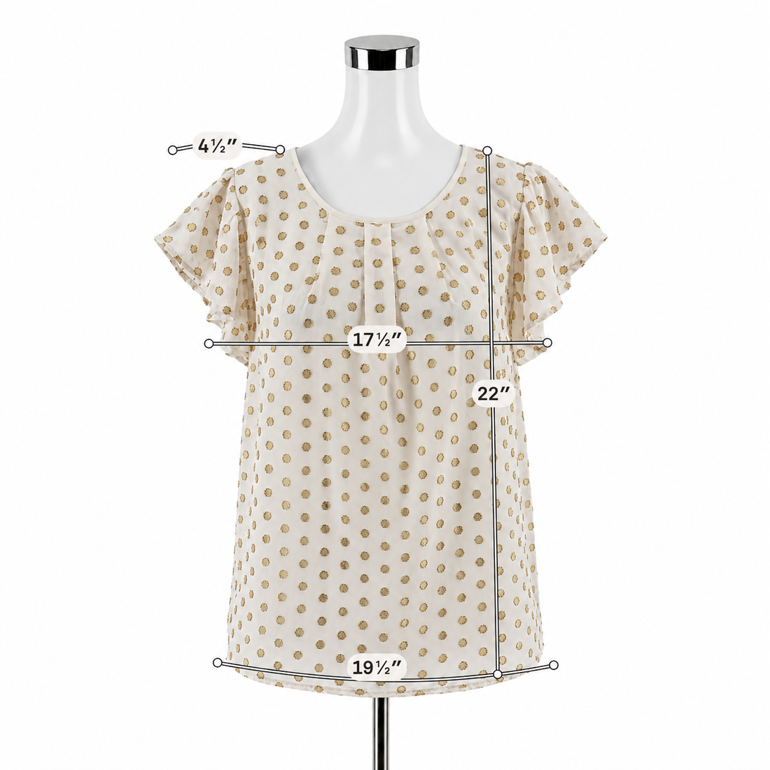 Amadi Gold Metallic Polka Dot Flutter Sleeve Blouse Size Small