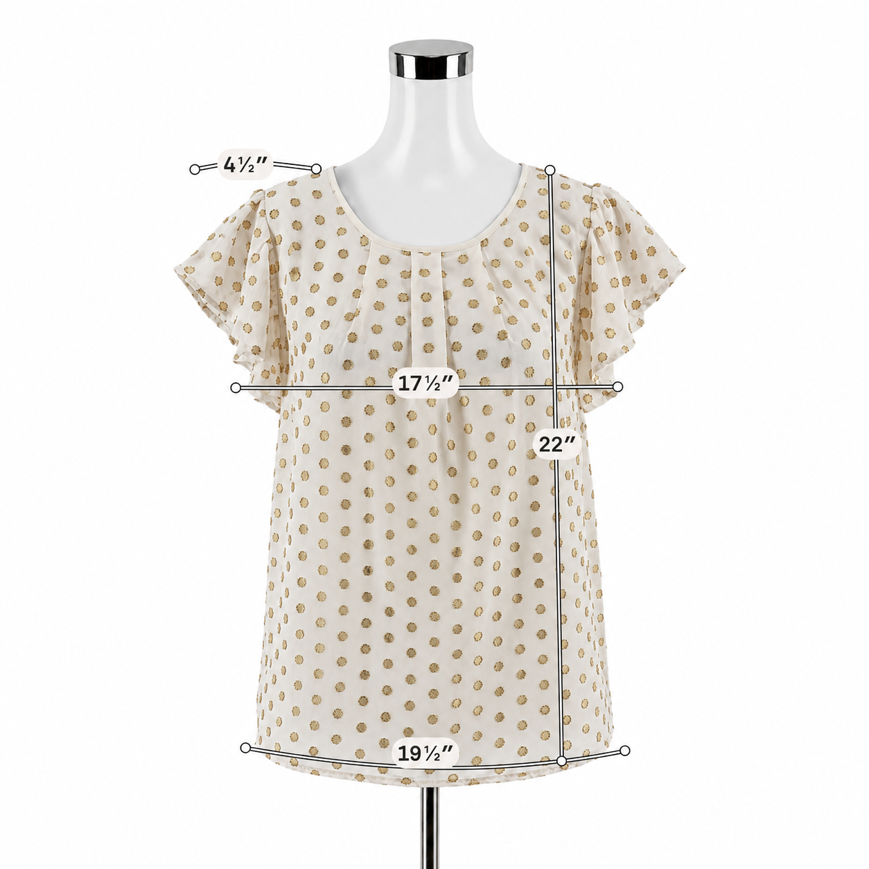 Amadi Gold Metallic Polka Dot Flutter Sleeve Blouse Size Small
