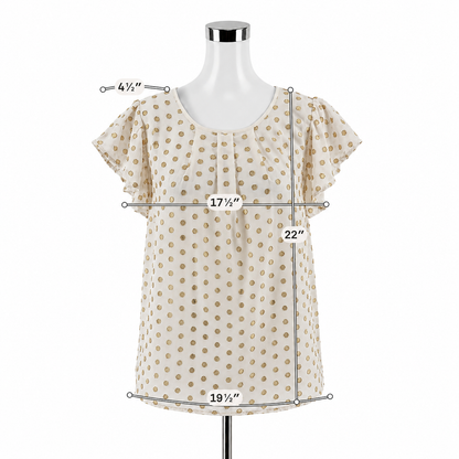 Amadi Gold Metallic Polka Dot Flutter Sleeve Blouse Size Small